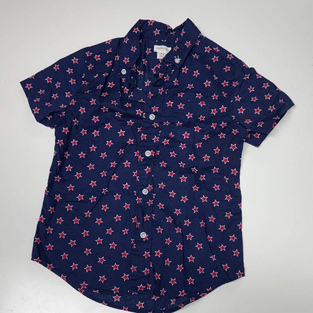 Crewcuts Navy Button-Up Shirt with Red Star Print